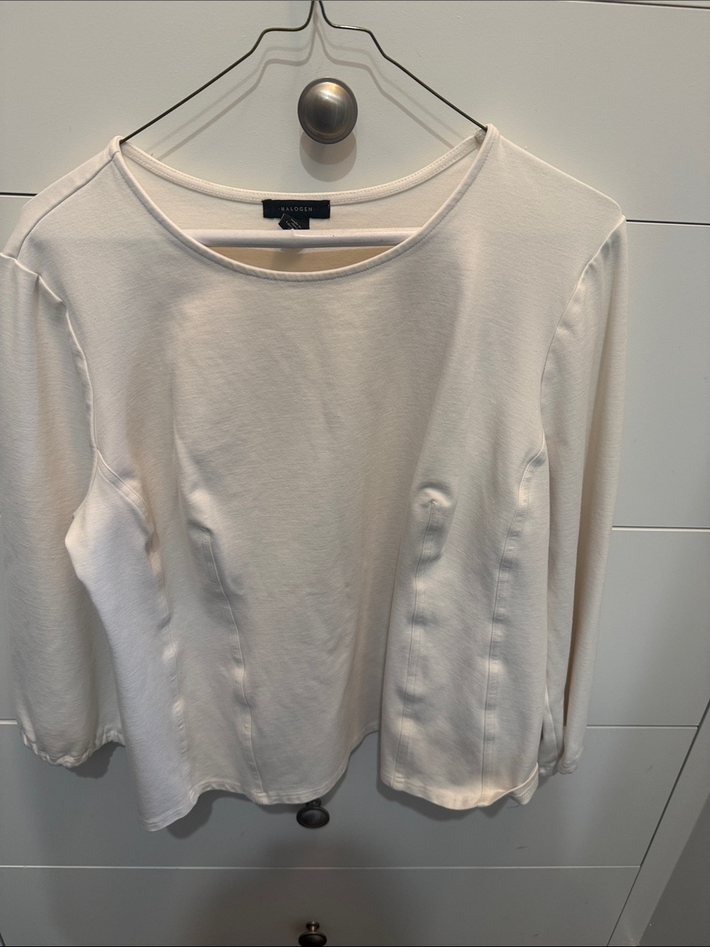 Halogen White Scoop Neck Long Sleeve Top
